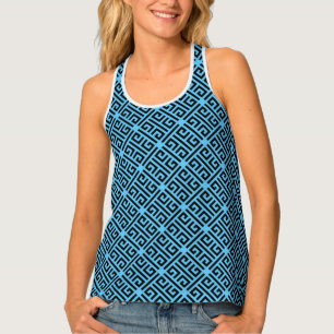 Black and Blue Greek Key Pattern Tank Top