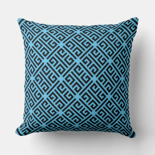 Black and Blue Greek Key Pattern Throw Pillow