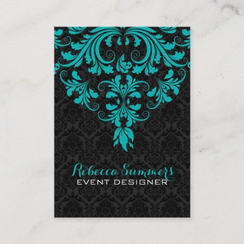 Black And Blue_Green Floral Lace Business Card
