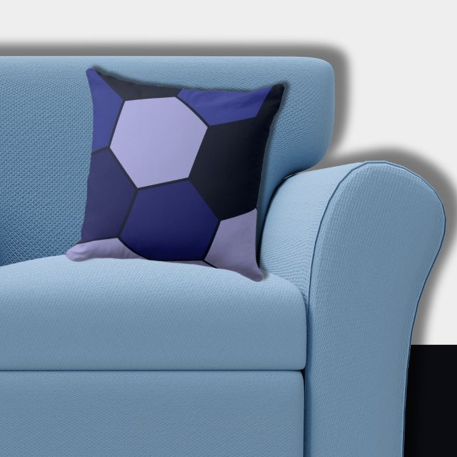 Black and Blue Hexagon Pattern Throw Pillow (Blue to Dark Blue Hexagon Pattern)