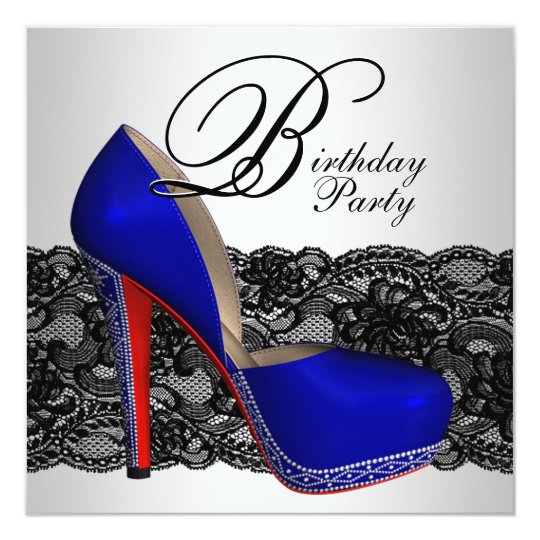 Black and Blue High Heel Shoe Birthday Party Invitation