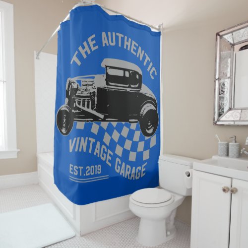 Black and Blue Hot Rod Shower Curtain