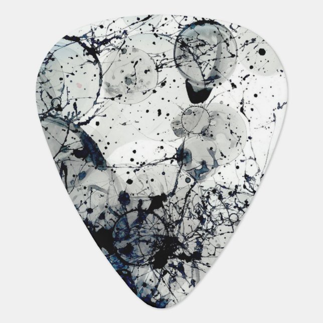 Black and Blue Ink Splatter Abstract Splash Art Guitar Pick (Front)
