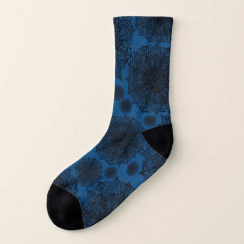 Black and Blue Mandala Pattern Socks