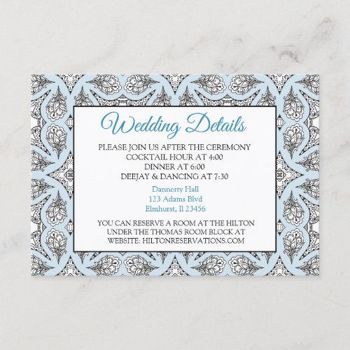 Black and Blue Mandala  Wedding Details Card