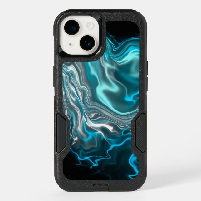 Black and Blue Marble Fluid Art  Otterbox iPhone Case (Back)