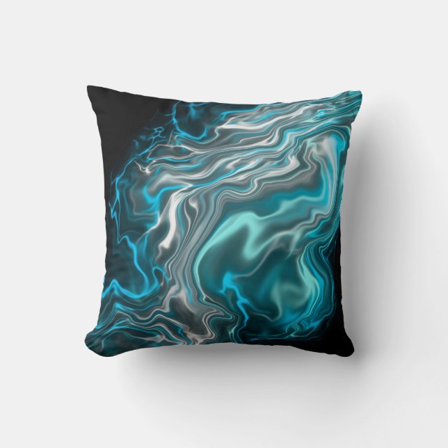 Black and Blue Marble Fluid Art Throw Pillow (Front)