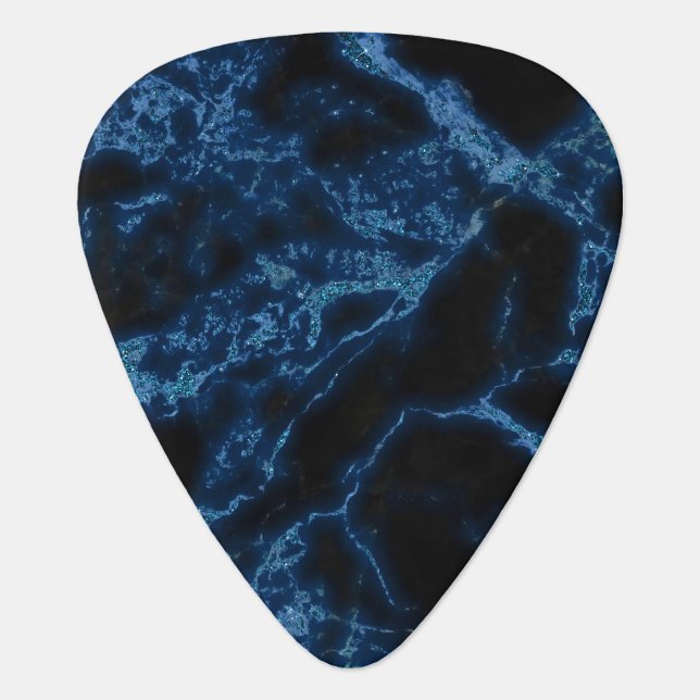 Black and Blue Marble Guitar Pick (Front)