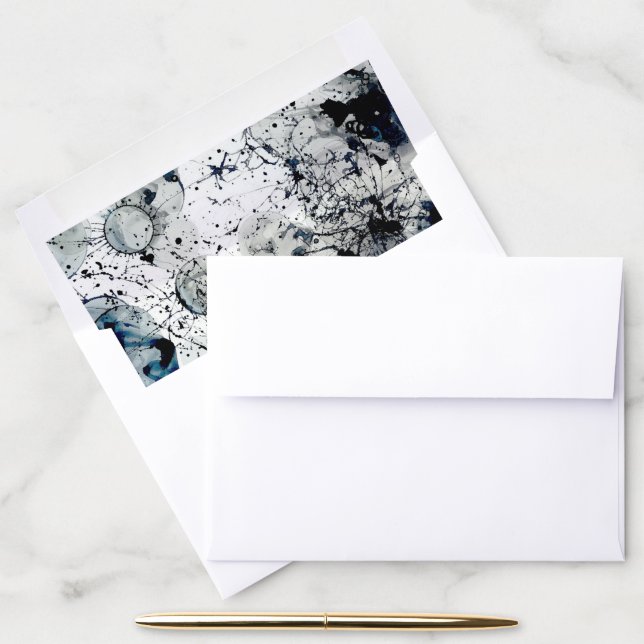 Black and Blue Marble Ink Splatter Splash Art  Envelope Liner (Desk)