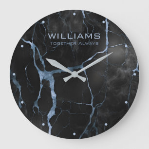 Black and Blue Marble Minimal Clocks Personalized