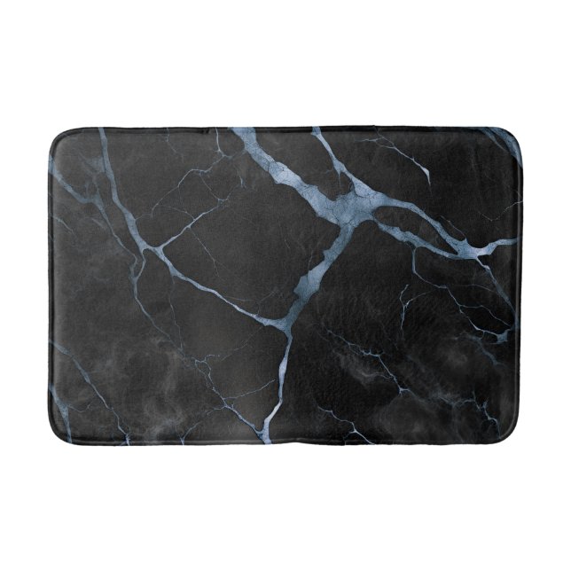 Black and Blue Marble Stone Texture Bath Mat (Front)