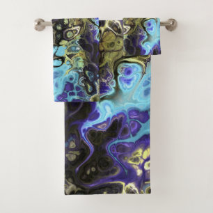 Black and blue marble tie dye bath towel set