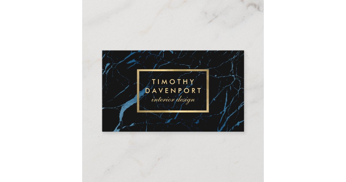 Black and Blue Marble with Faux Gold Text Designer Business Card | Zazzle