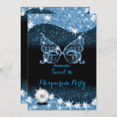 black and blue masquerade sweet 16 with glitter invitation (Front/Back)