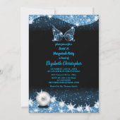 black and blue masquerade sweet 16 with glitter invitation (Back)