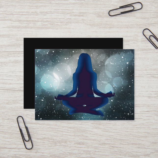 Black and Blue Meditation Yoga Business Cards (Front/Back In Situ)