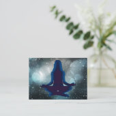 Black and Blue Meditation Yoga Business Cards (Standing Front)