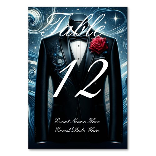 Black and Blue Modern Tuxedo Table Number