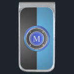 Black and Blue Monogram Poker Chip Silver Finish Money Clip<br><div class="desc">For a unique gift with a personal touch, this money clip features a round poker chip frame encircling your desired monogram. The blue and black two-tone background has subtle shading to highlight the poker chip frame. This is a high quality digital design that prints flat onto the money clip with...</div>
