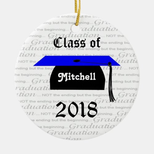 Black and blue Mortar cap Graduation Ornament