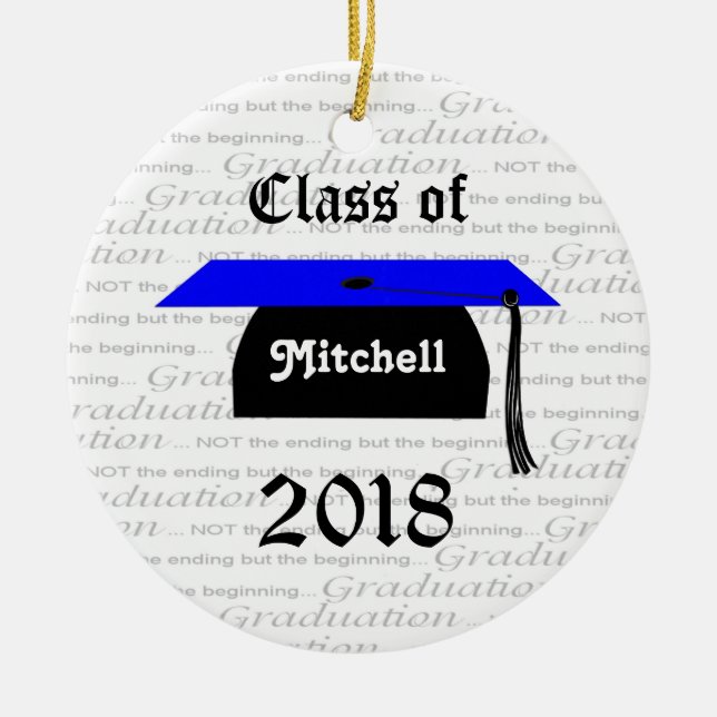 Black and blue Mortar cap Graduation Ornament (Front)