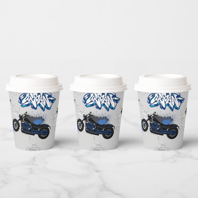 Black and blue motorbike gray paper cups (Multi)