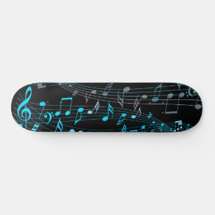 Black and Blue Musical Notes Skateboard