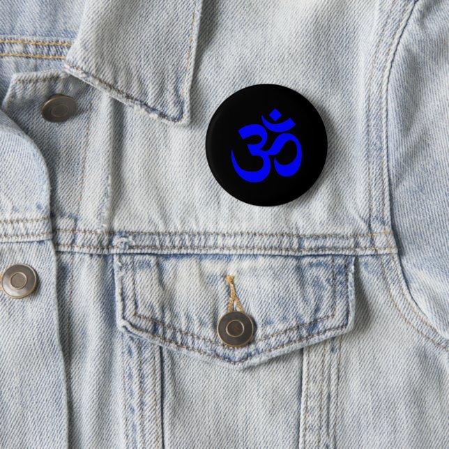 Black and Blue Om Symbol Button (In Situ)