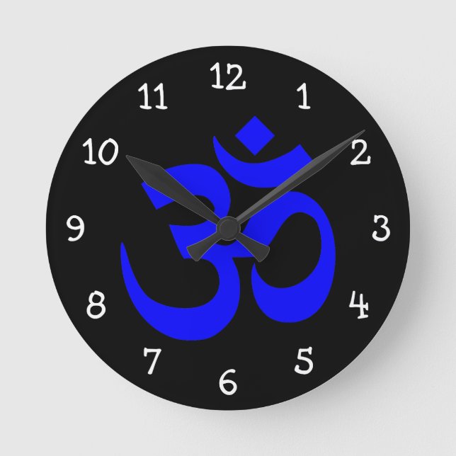 Black and Blue Om Symbol Round Clock (Front)
