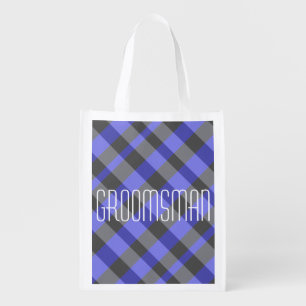 Black and Blue Opaque Plaid Groomsman Bag