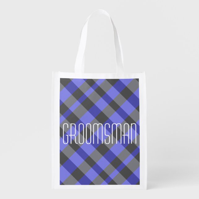 Black and Blue Opaque Plaid Groomsman Bag (Front)
