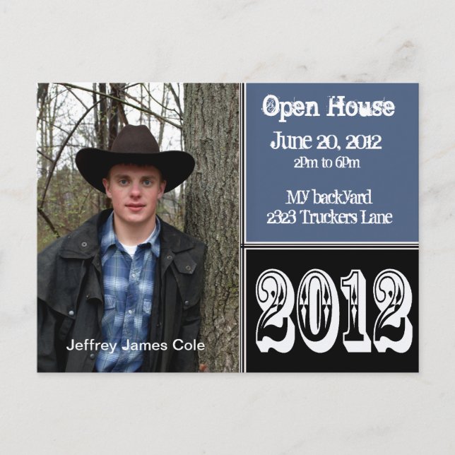 black and blue Open House Postcard (Front)
