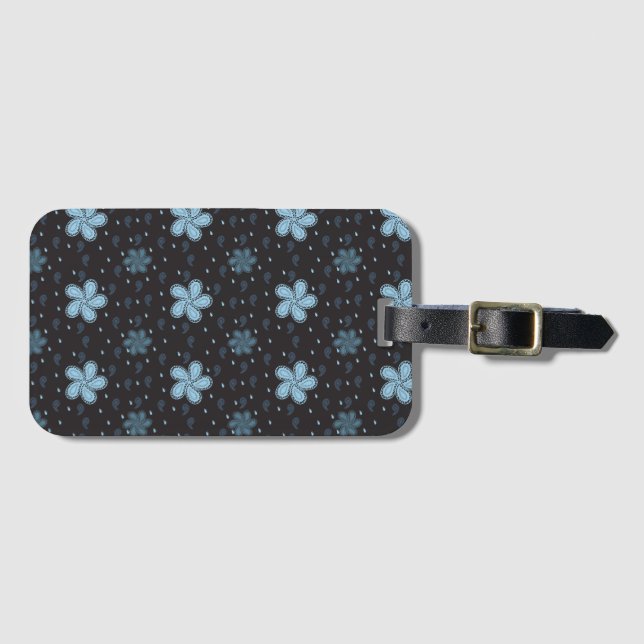Black and Blue Paisley Designer Luggage Tag (Front Horizontal)