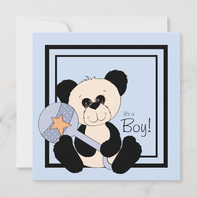 Black and Blue Panda Baby Shower Invitation (Front)
