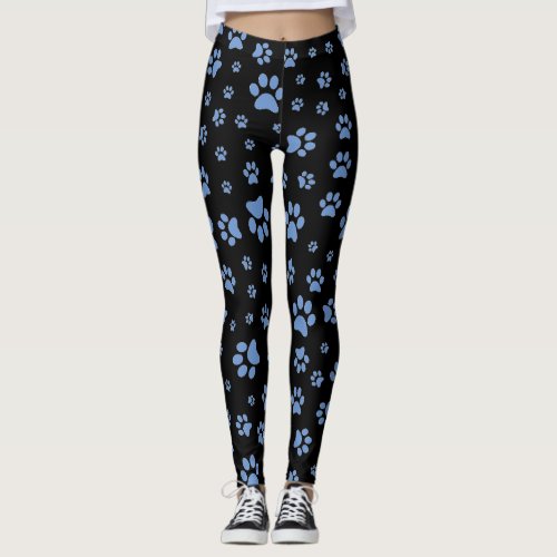 Black and Blue Paw Print Ladies Yoga Pants