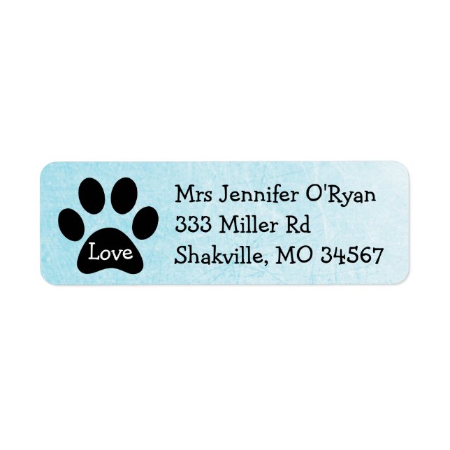 Black and Blue Paw Print Return Address Label (Front)