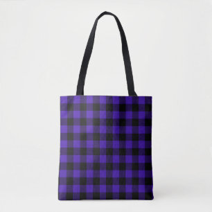 Black and Blue Plaid Check Tote Bag