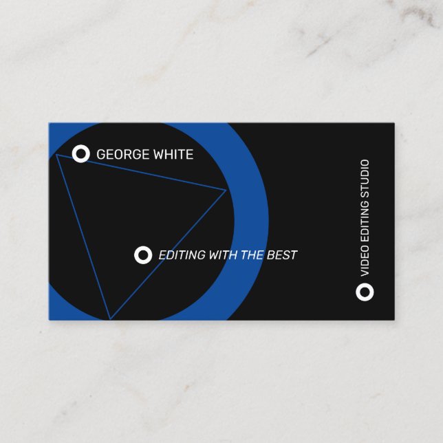 Black and blue play button professional business card (Front)