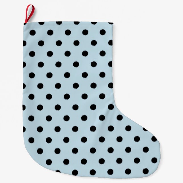 Black and Blue Polka Dots Large Christmas Stocking (Front)