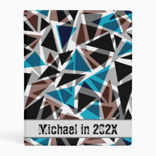 Black and Blue, Polygonal, Abstract, Geometric Mini Binder