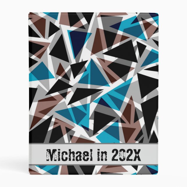 Black and Blue, Polygonal, Abstract, Geometric Mini Binder (Front)