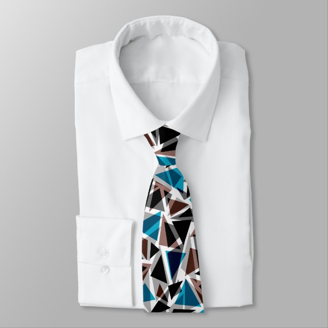 Black and Blue, Polygonal, Abstract, Geometric Neck Tie (Tied)