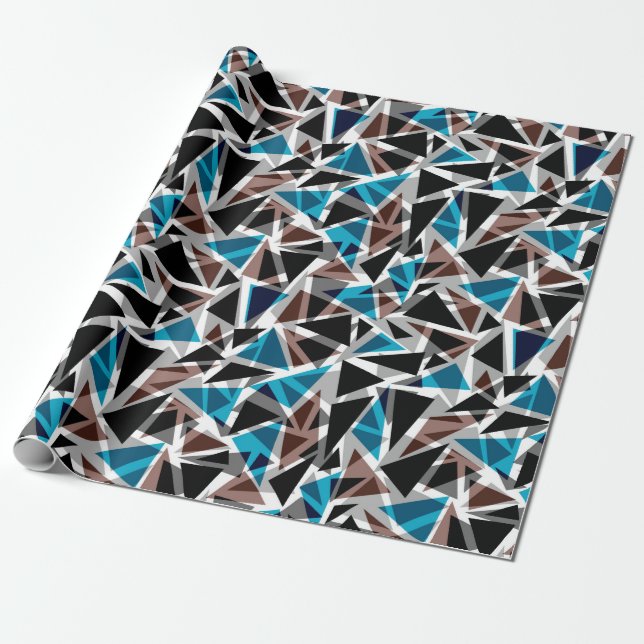 Black and Blue, Polygonal, Abstract, Geometric Wrapping Paper (Unrolled)