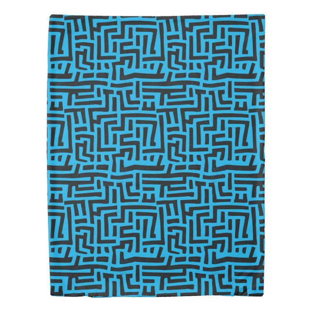 Black And Blue Pop Art Maze Pattern Duvet Cover (Front)