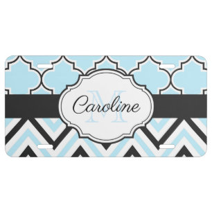 Black and Blue Quaterefoil License Plate