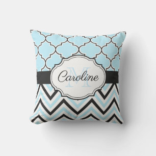 Black and Blue Quaterefoil Throw Pillow