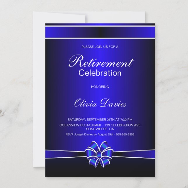 Black and Blue Retirement Celebration Invitation (Front)