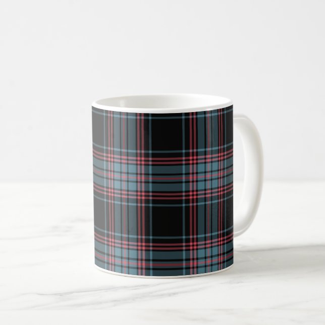Black and Blue Retro Grunge Plaid Coffee Mug (Front Right)