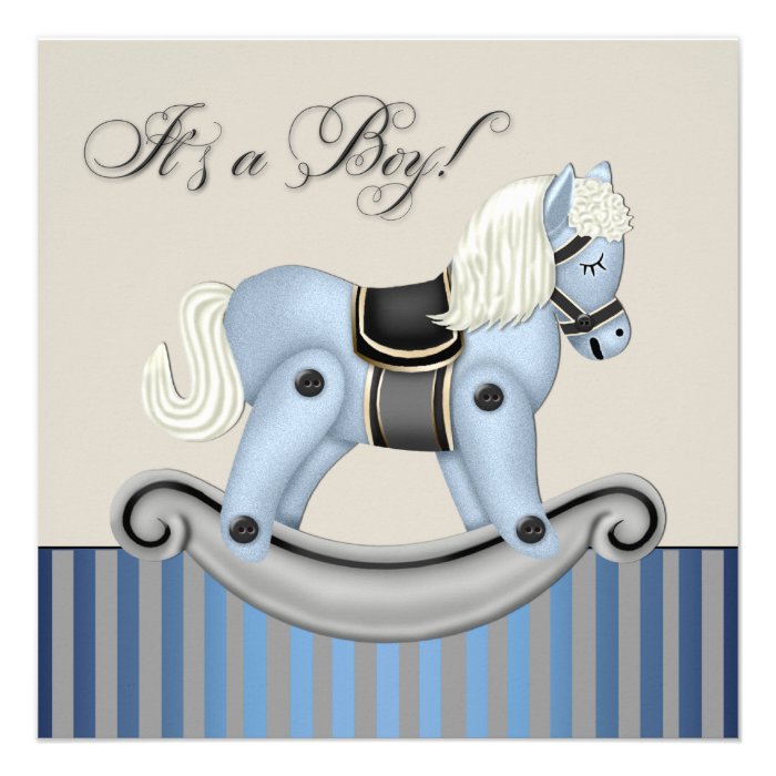 Black and Blue Rocking Horse Baby Shower Personalized Invite