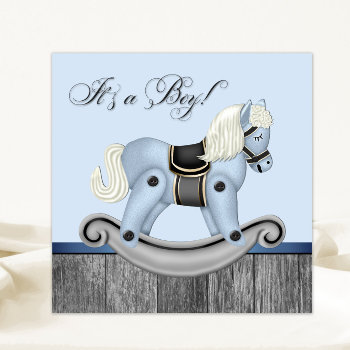 Black And Blue Rocking Horse Baby Shower Invitation by The_Baby_Boutique at Zazzle